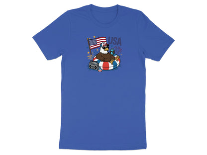 Eagle in inner tube with boombox and American flag, "USA" text.