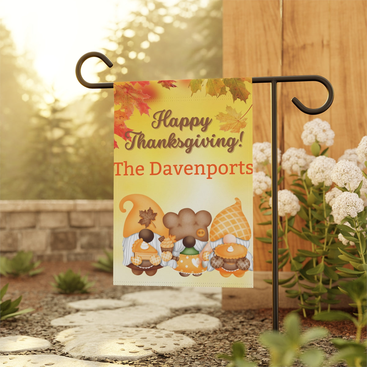 Happy Thanksgiving Custom Gnome Garden Flag