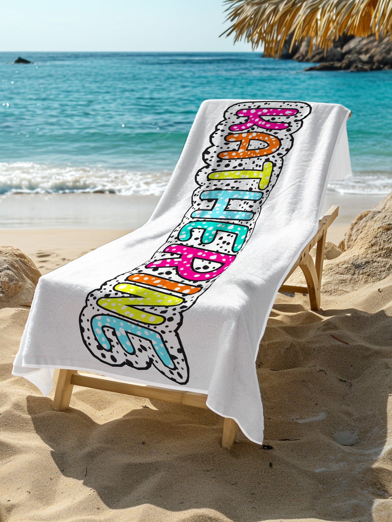 Dalmatian Dots Beach Towel with Personalized Rainbow Name