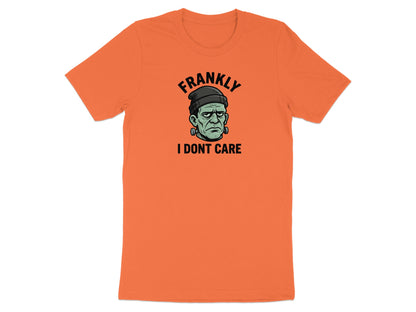 Orange t-shirt with Frankenstein's monster graphic "Frankly I Dont Care"