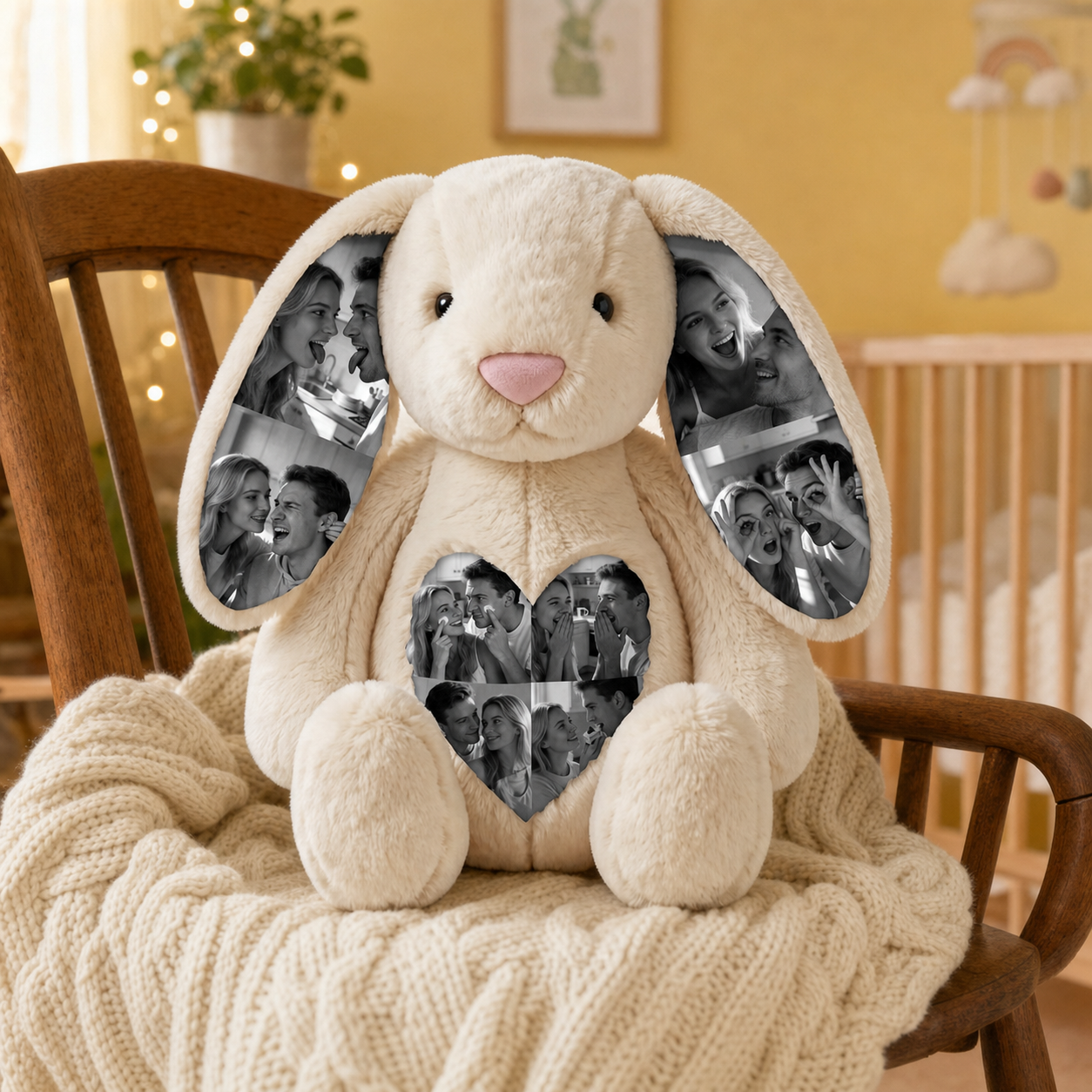 Custom Ears & Belly Photo Bunny Plush