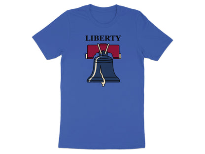 Blue t-shirt with Liberty Bell graphic and the word LIBERTY.