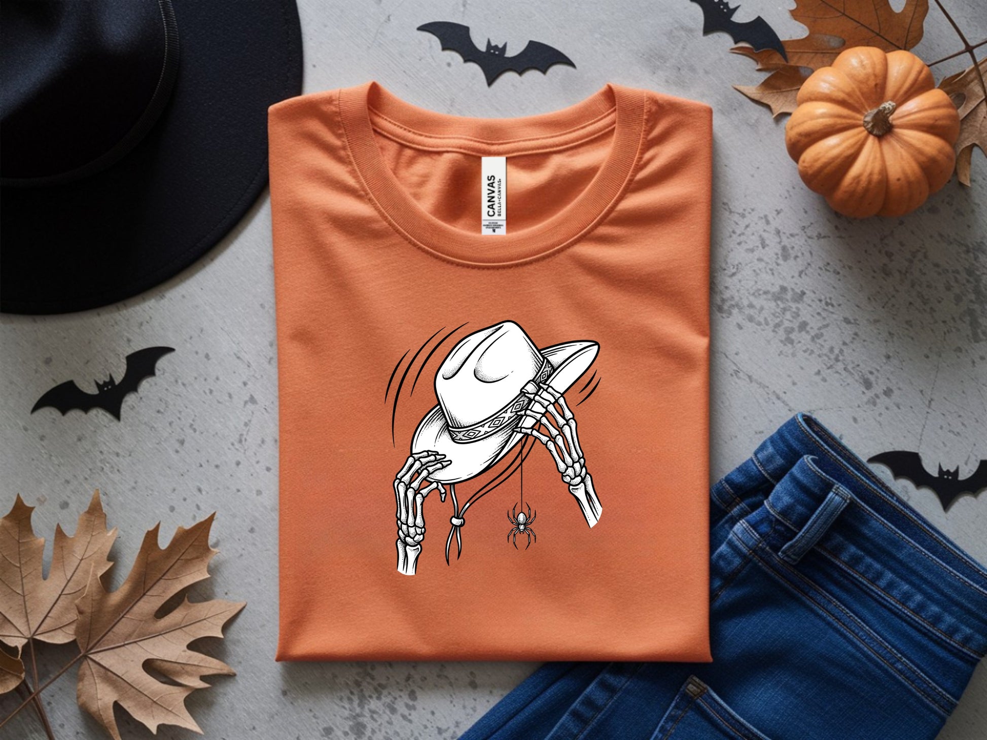 Orange t-shirt with skeleton