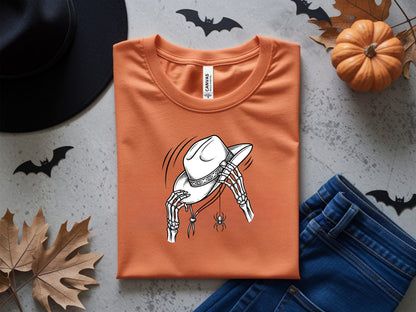 Orange t-shirt with skeleton