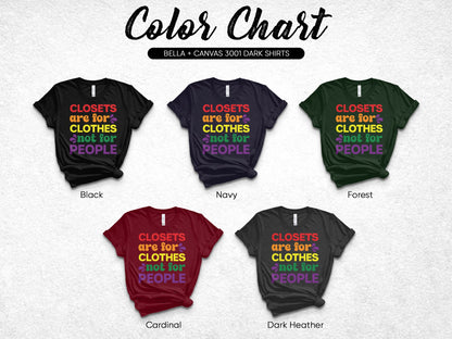Bella + Canvas 3001 dark shirt color chart showing black, navy, forest, cardinal, and dark heather.