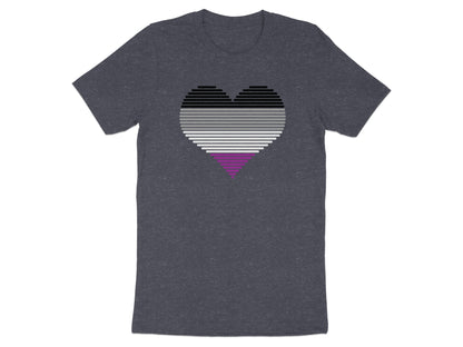 Dark grey t-shirt with a horizontally striped asexual pride heart graphic.