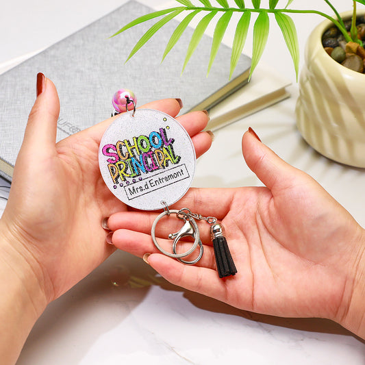 Personalized Glitter Acrylic Beaded Tassel Lanyard Gift for Teacher