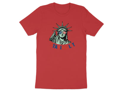 Statue of Liberty wearing sunglasses with US flag design, text "STAYING LIT".