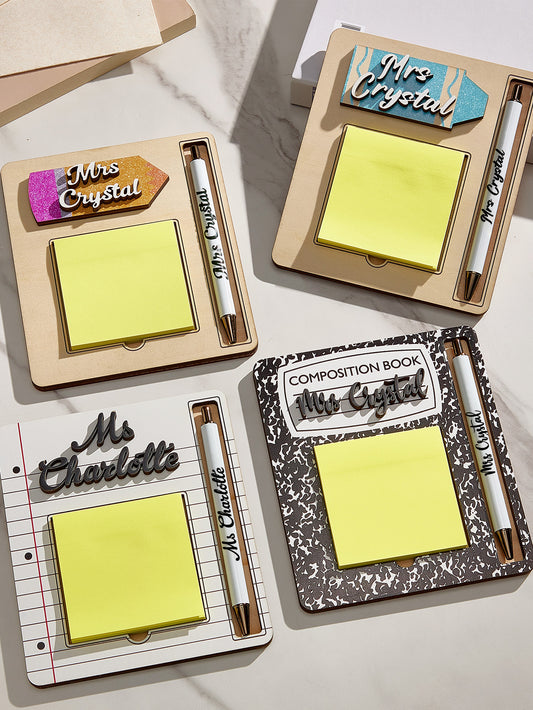 Personalized Sticky Note Wooden Holder with Pen Appreciation Gift for Teacher