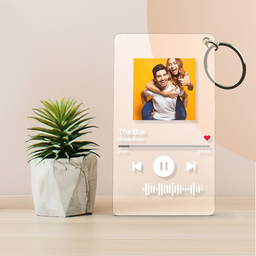 Scannable Spotify Song Code & Personalized Photo Acrylic Plaque Keychain