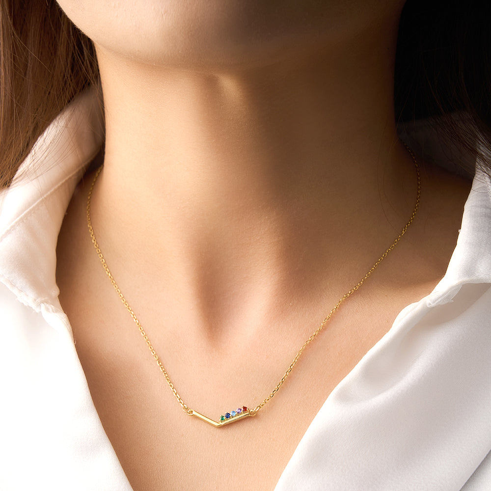 Personalized Birthstone V Shaped Necklace