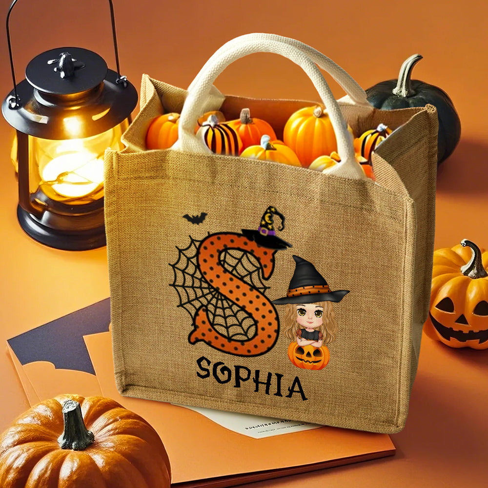Personalized Cartoon Character Trick or Treat Candy Jute Tote Bag