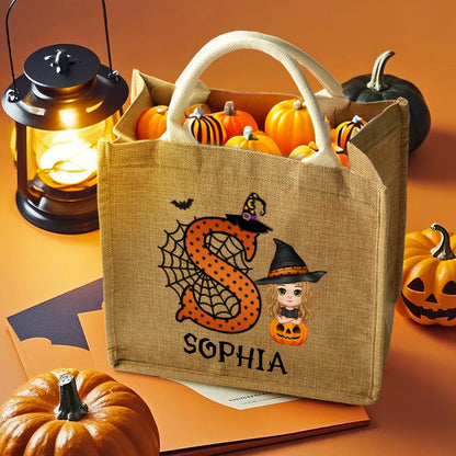 Personalized Cartoon Character Trick or Treat Candy Jute Tote Bag