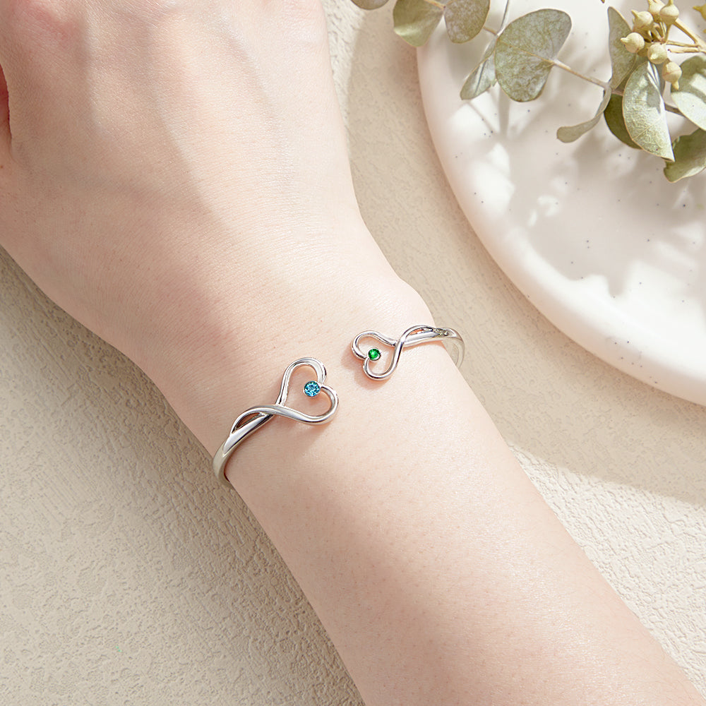 Custom Double Birthstone & Hearts Bracelet