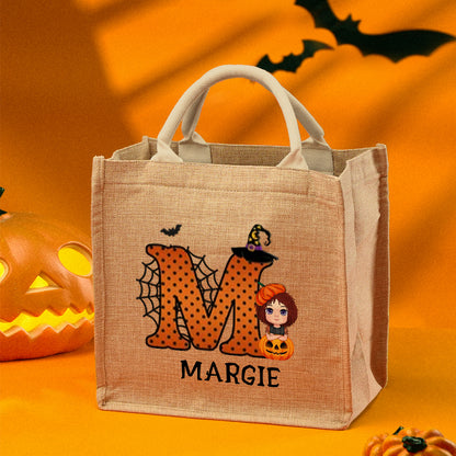 Personalized Cartoon Character Trick or Treat Candy Jute Tote Bag