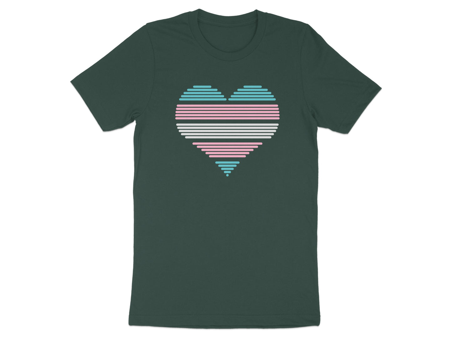 Heart shape with horizontal stripes in transgender flag colors.
