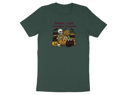 Skeleton with yarn, pumpkin, and bats, text says "Oops... I got Another Yaaarn".
