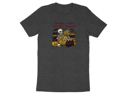 Skeleton knitting with yarn balls, pumpkin, and bats, text reads "Oops... I got Another Yaaarn".