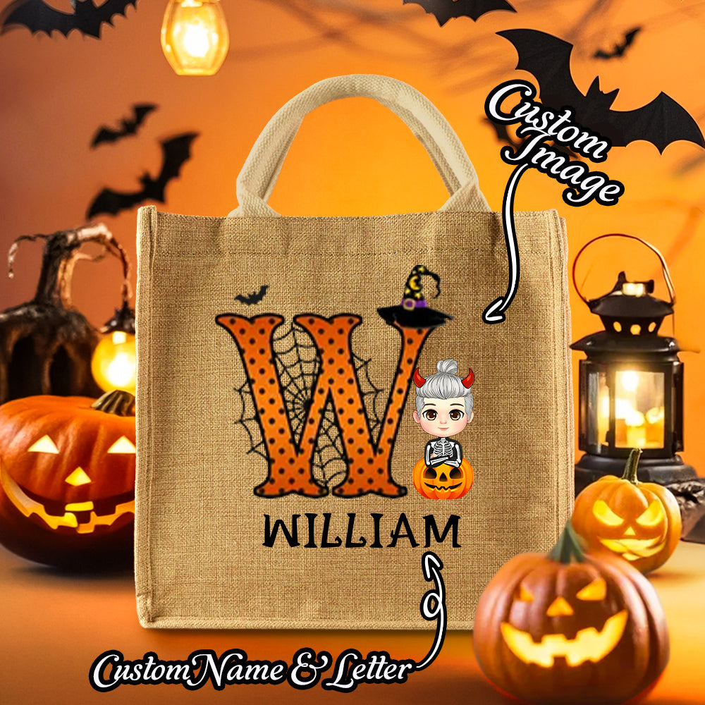 Personalized Cartoon Character Trick or Treat Candy Jute Tote Bag