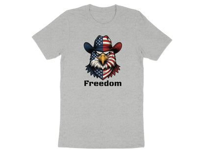 Grey t-shirt with a cowboy hat-wearing eagle graphic and the word "Freedom".