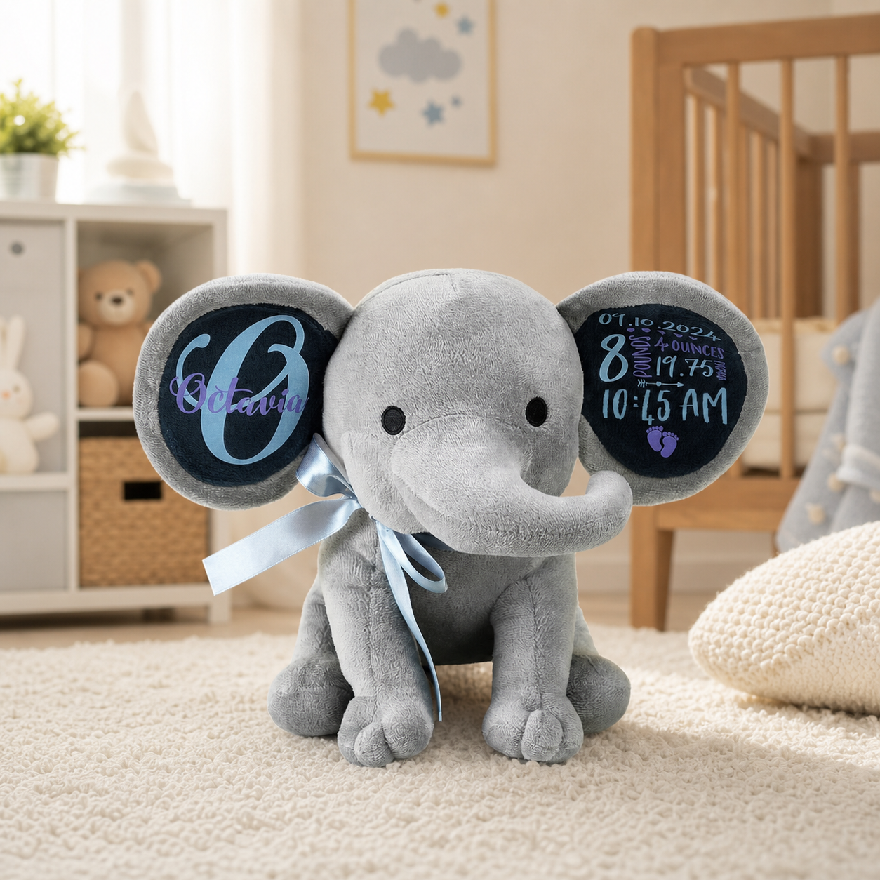 Personalized Birth Announcement Elephant Plush Stuffed Animal