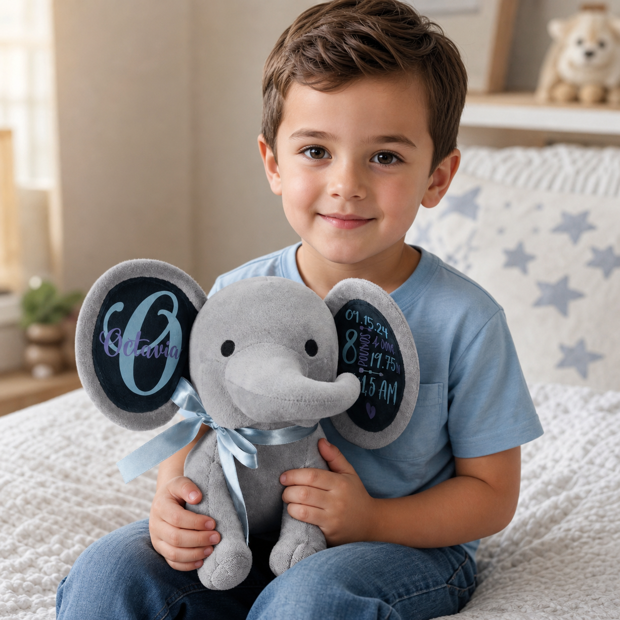 Personalized Birth Announcement Elephant Plush Stuffed Animal