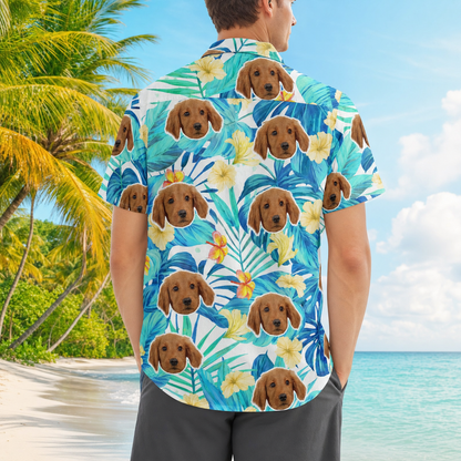 Custom Pet Face Vintage Palm Design Hawaiian Shirt