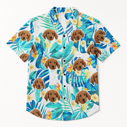 Custom Pet Face Vintage Palm Design Hawaiian Shirt