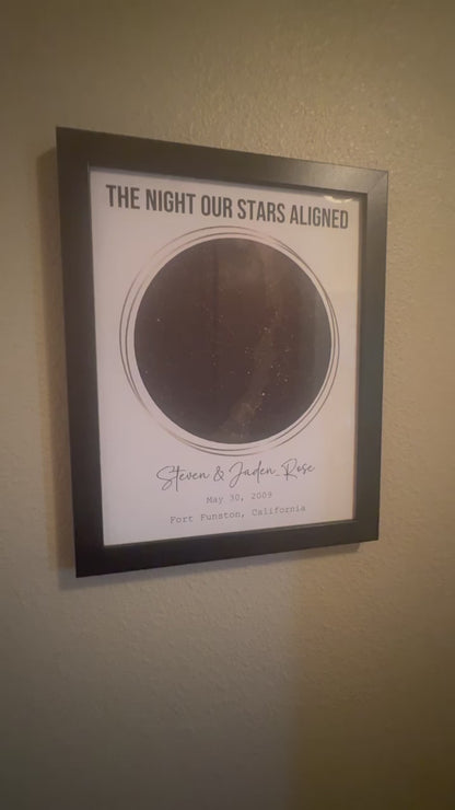 Black & Gold Personalized Star Map with Frame