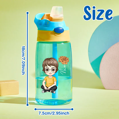 Personalized Cartoon Birth Flower 16oz Water Bottle Gift for Kids or Adults