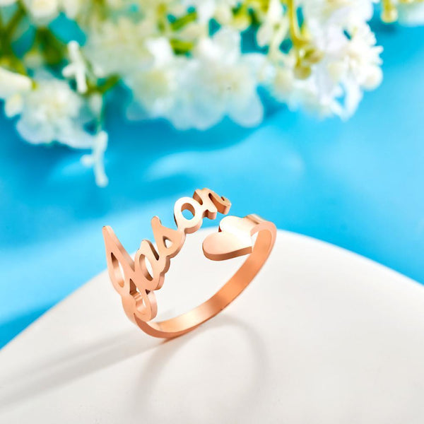 Custom Name Heart Ring - Open & Adjustable