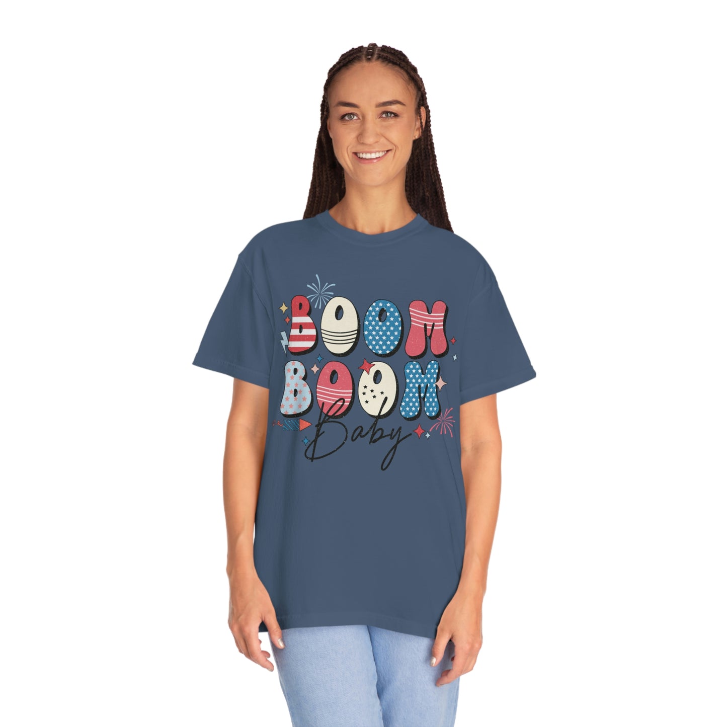 Retro Boom Boom Baby Patriotic  Comfort Colors Shirt