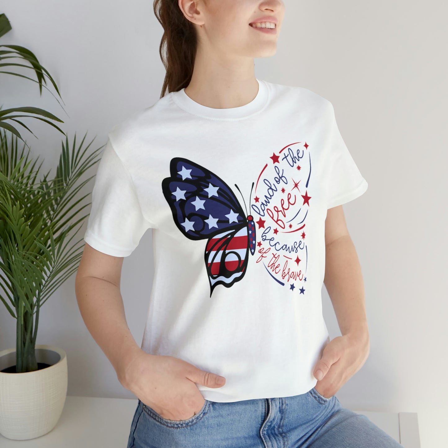 Land of the Free Because of the Brave Butterfly Shirt