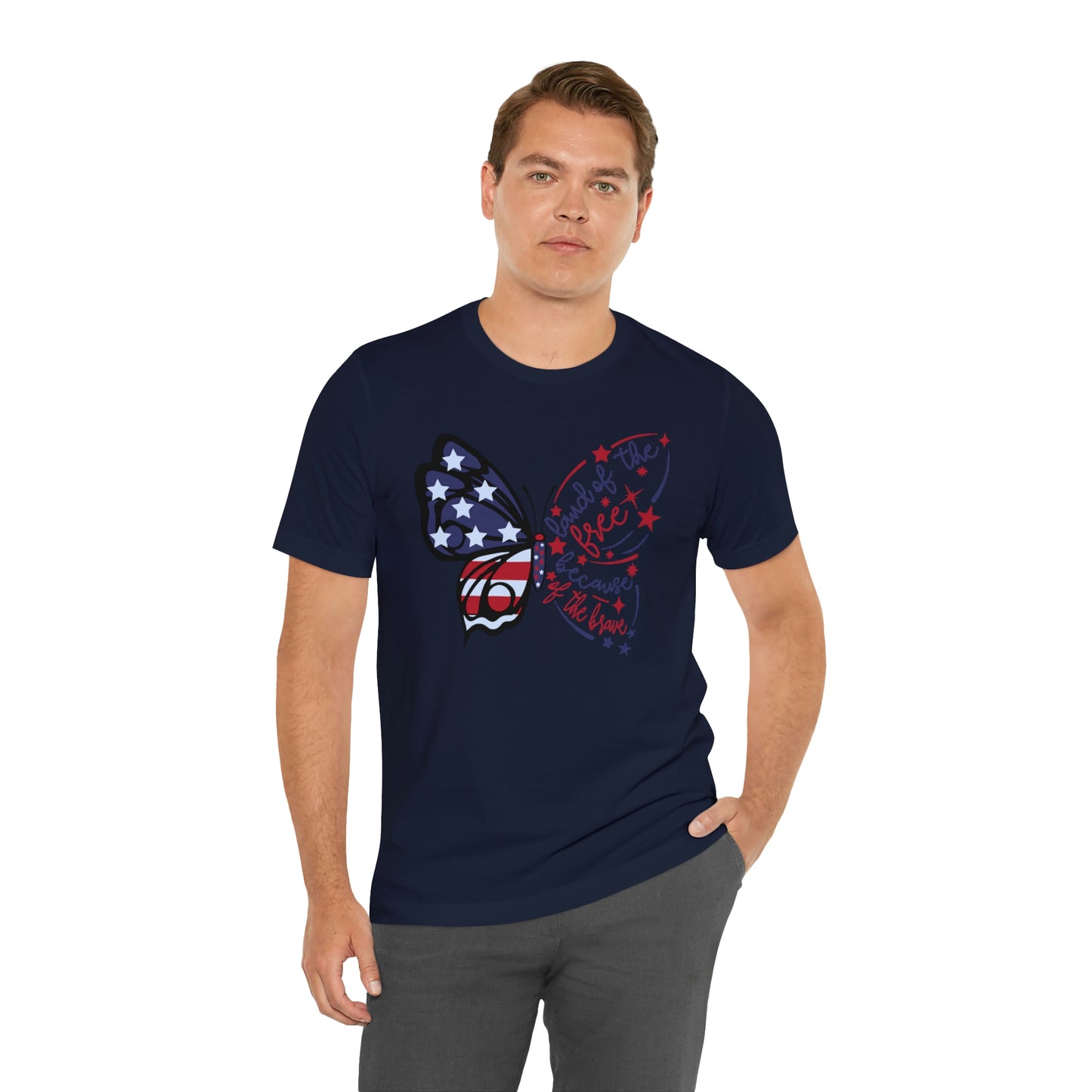 Land of the Free Because of the Brave Butterfly Shirt