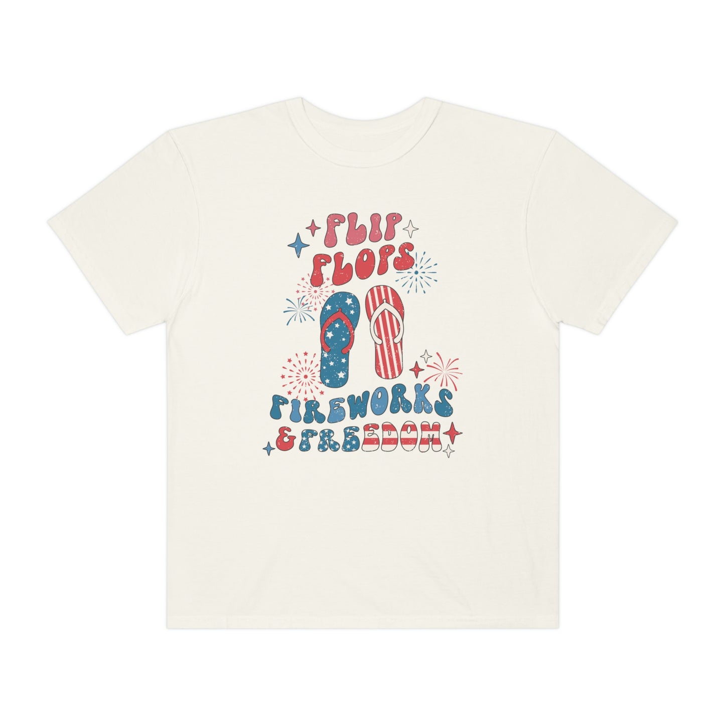 Retro 4th of July Flip Flops, Fireworks and Freedom Comfort Colors® Shirt