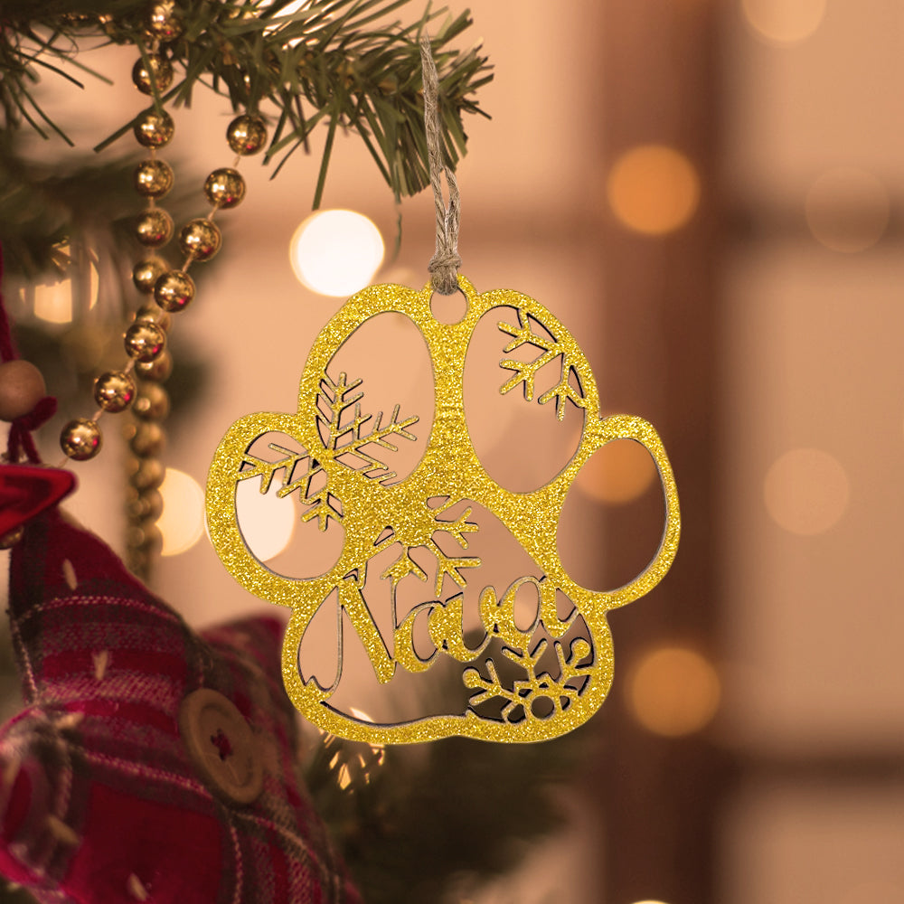 Personalized Wood Pet Paw Christmas Ornament