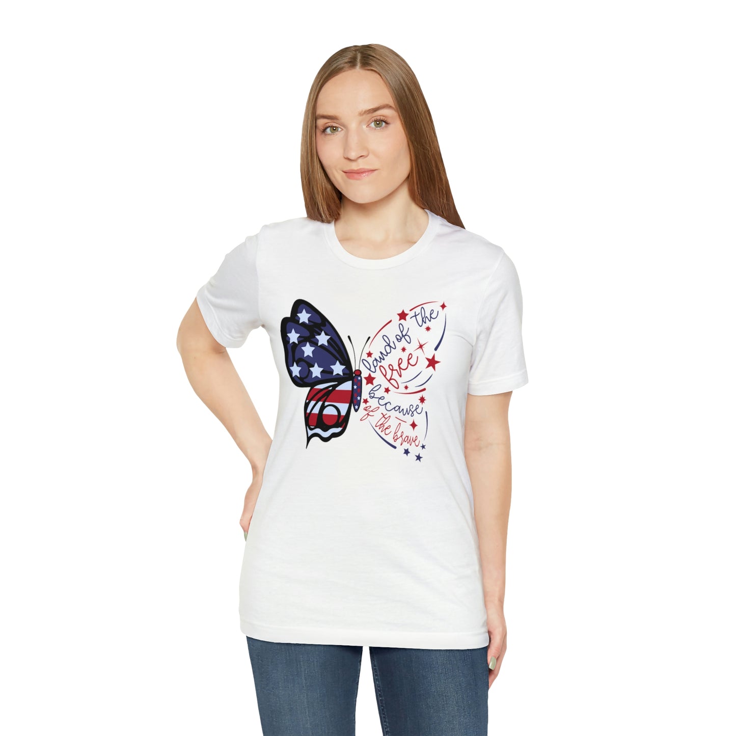 Land of the Free Because of the Brave Butterfly Shirt