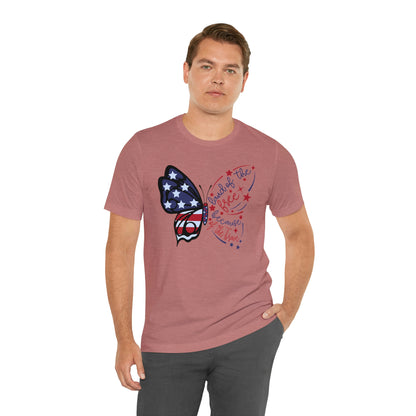 Land of the Free Because of the Brave Butterfly Shirt