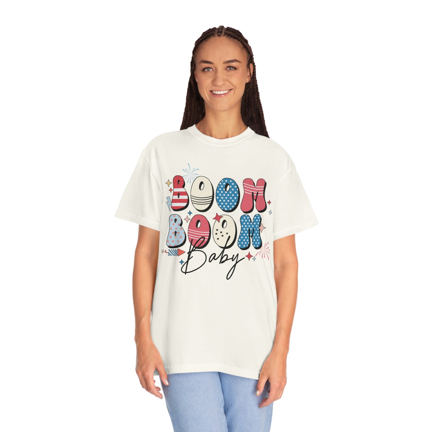 Retro Boom Boom Baby Patriotic  Comfort Colors Shirt