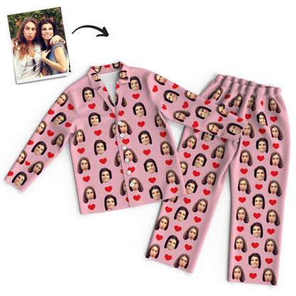 Personalized Pajama Set with Faces & Hearts - Long Sleeve, Unisex