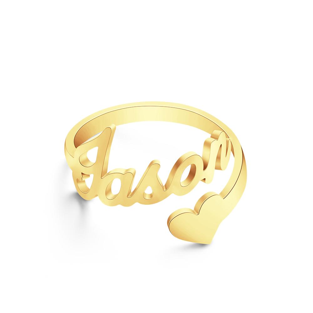 Custom Name Heart Ring - Open & Adjustable