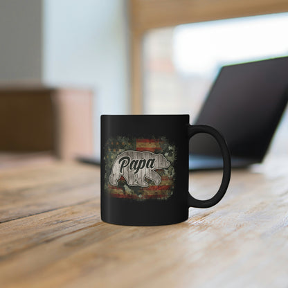 Papa Bear American Flag Black Mug