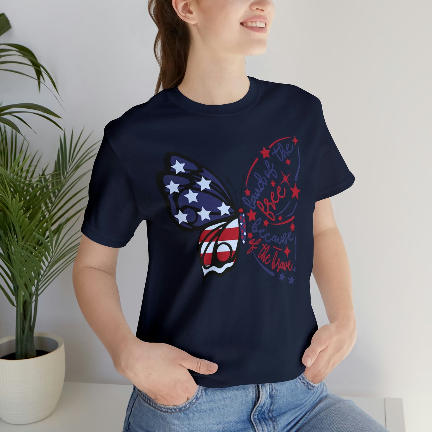 Land of the Free Because of the Brave Butterfly Shirt