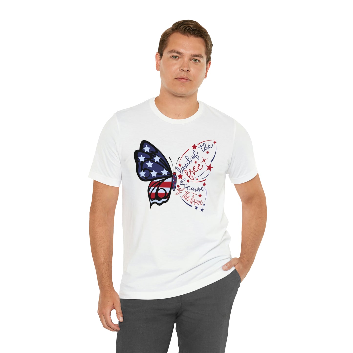 Land of the Free Because of the Brave Butterfly Shirt