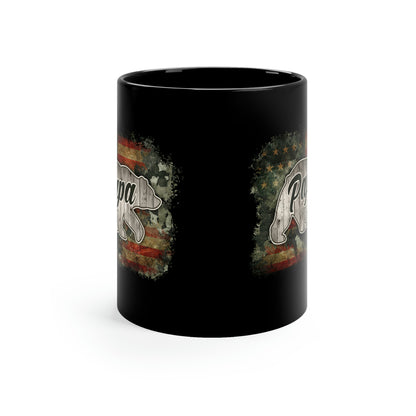 Papa Bear American Flag Black Mug