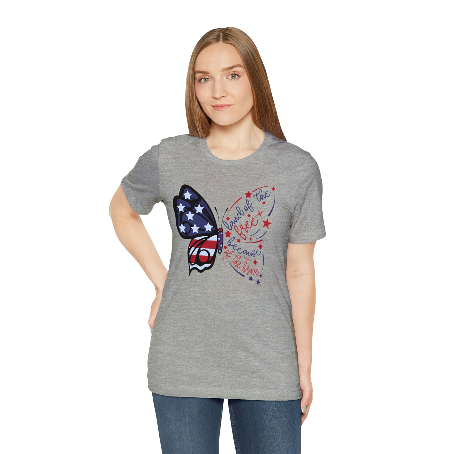 Land of the Free Because of the Brave Butterfly Shirt