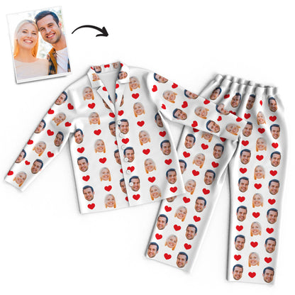 Personalized Pajama Set with Faces & Hearts - Long Sleeve, Unisex