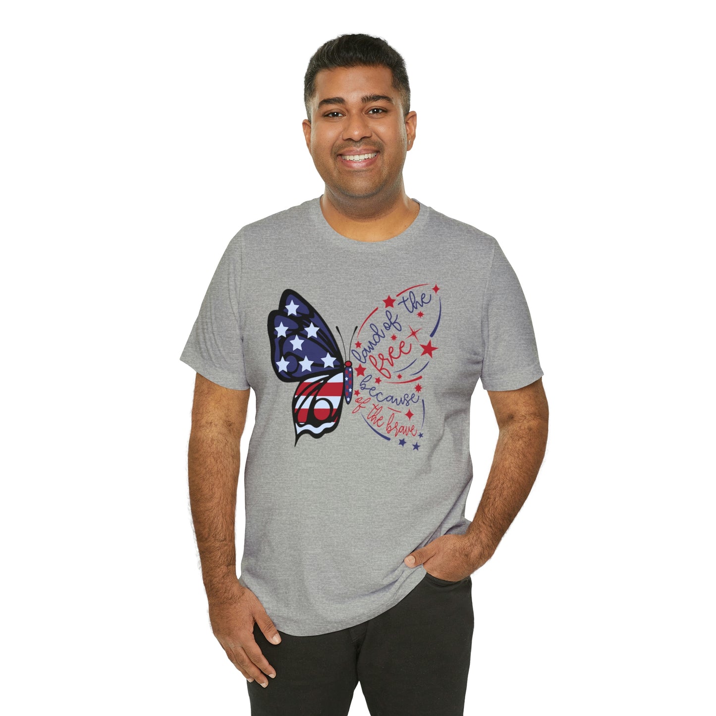 Land of the Free Because of the Brave Butterfly Shirt