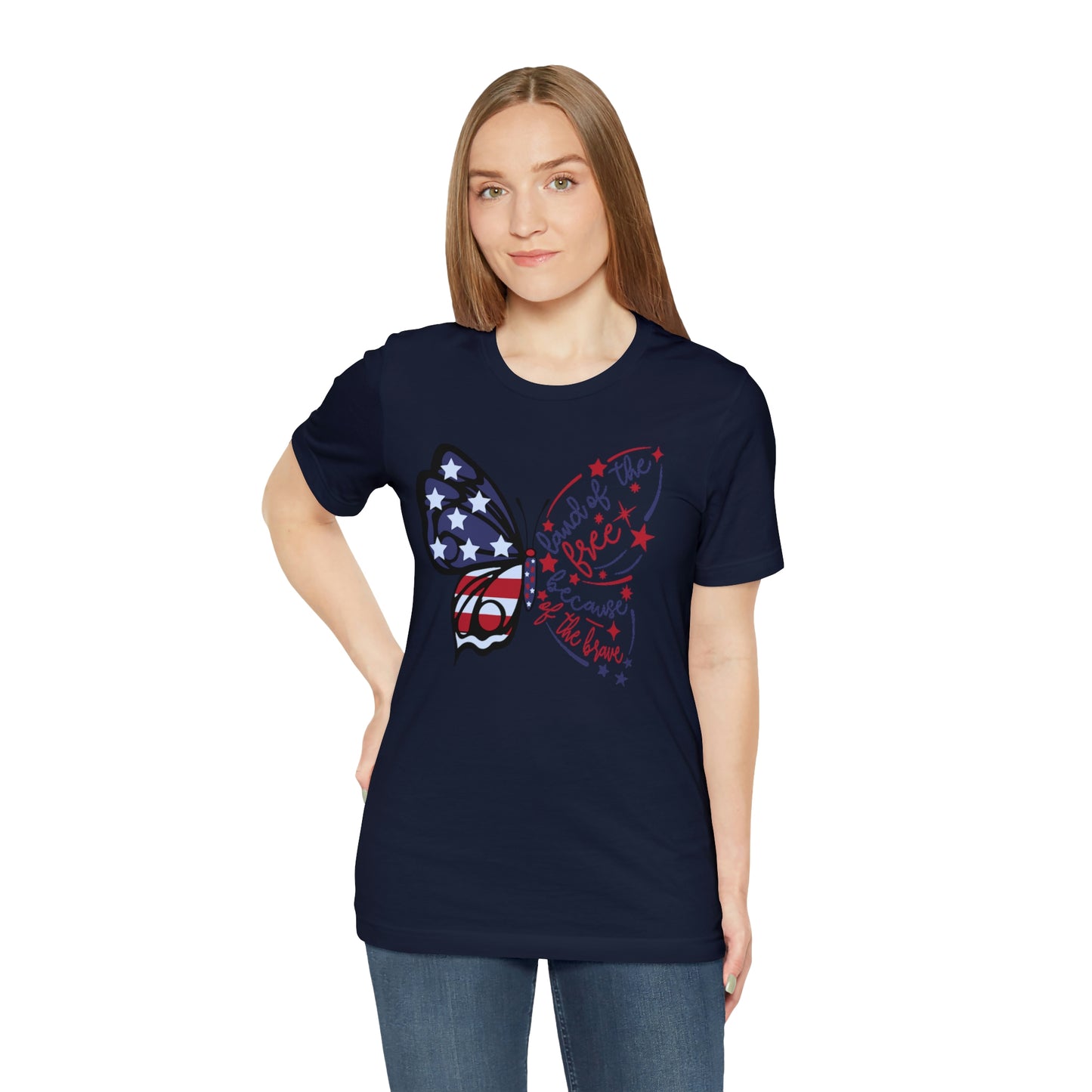 Land of the Free Because of the Brave Butterfly Shirt