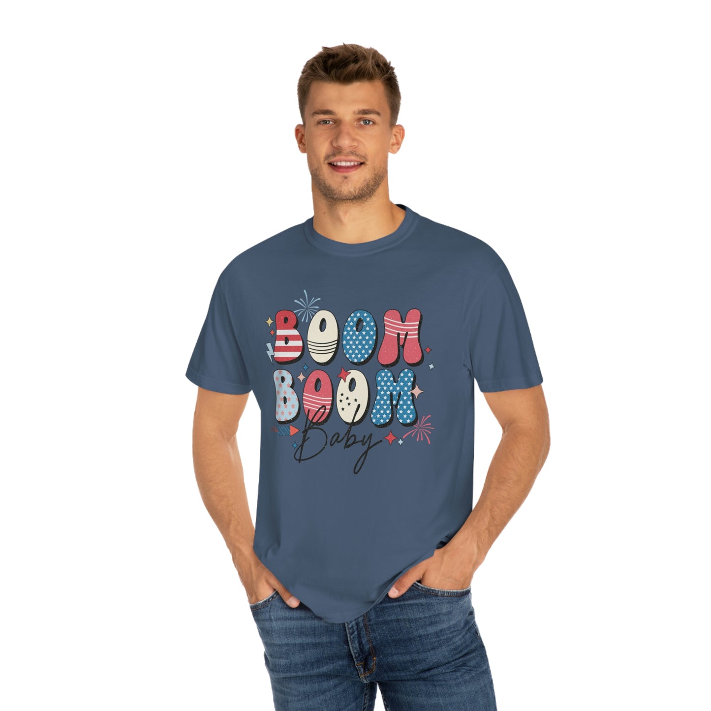 Retro Boom Boom Baby Patriotic  Comfort Colors Shirt